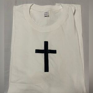 White T-Shirt with Black Cross Design